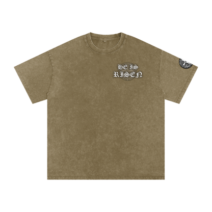 "HE IS RISEN" Snow Washed Oversized Cotton T-Shirt