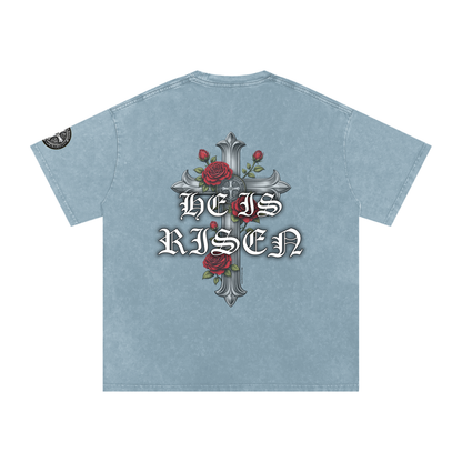 "HE IS RISEN" Snow Washed Oversized Cotton T-Shirt