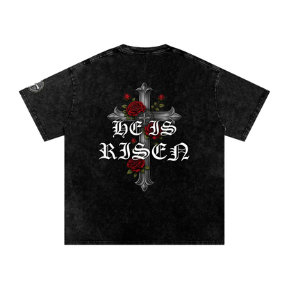 "HE IS RISEN" Snow Washed Oversized Cotton T-Shirt