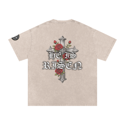 "HE IS RISEN" Snow Washed Oversized Cotton T-Shirt