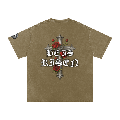 "HE IS RISEN" Snow Washed Oversized Cotton T-Shirt